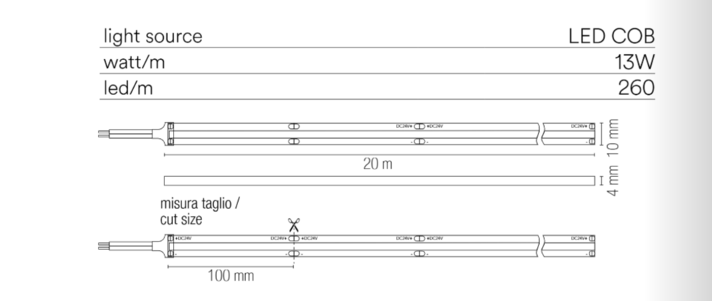 Strip led COB siliconata 220V 13W/M 260LM/M IP65 rotolo da 20MT Strip led COB siliconata 220V 13W/M 260LM/M IP65 rotolo da 20MT